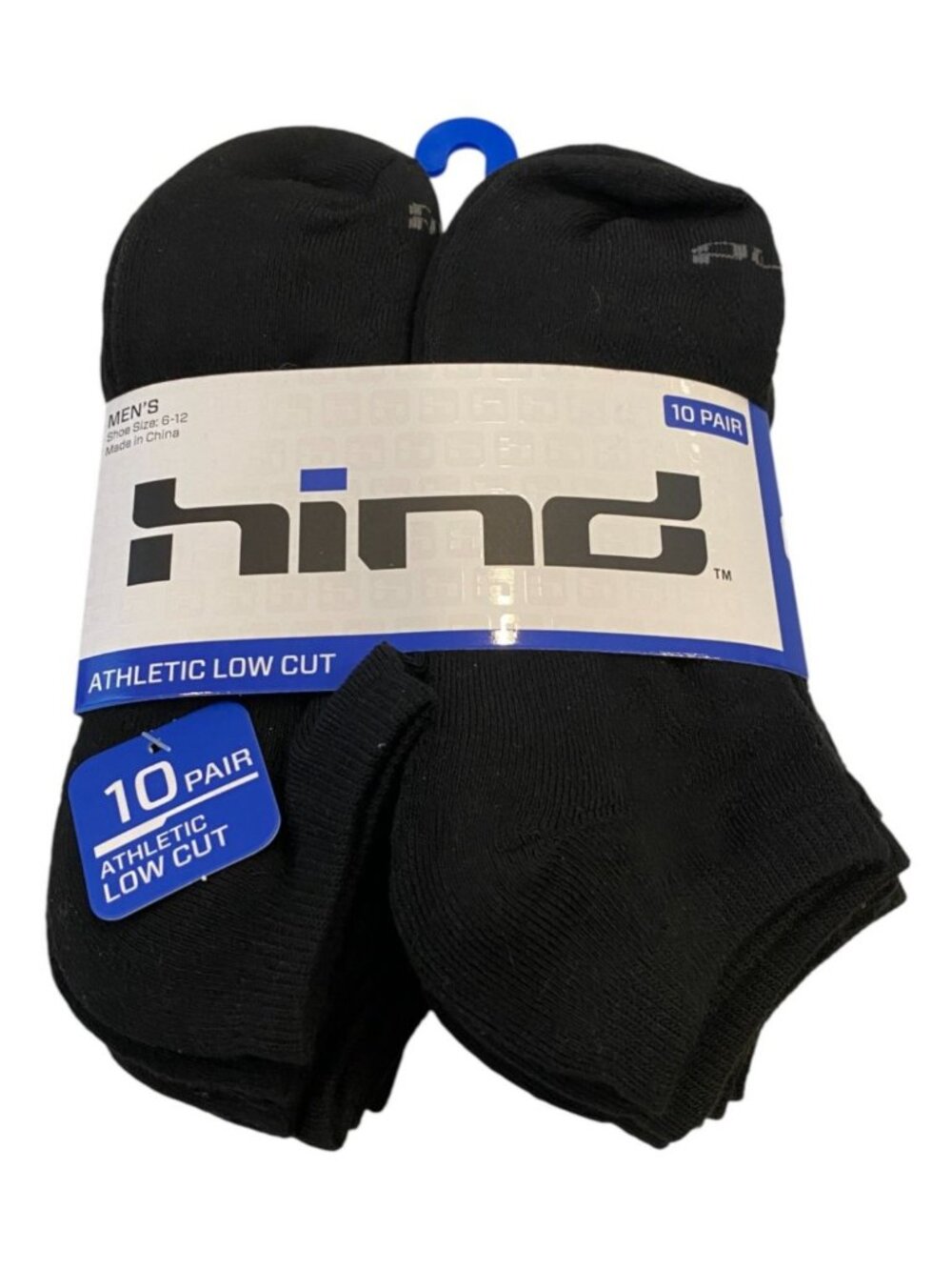 Hind Men's Size 6-12 Athletic Low Cut Socks Black Set of 10